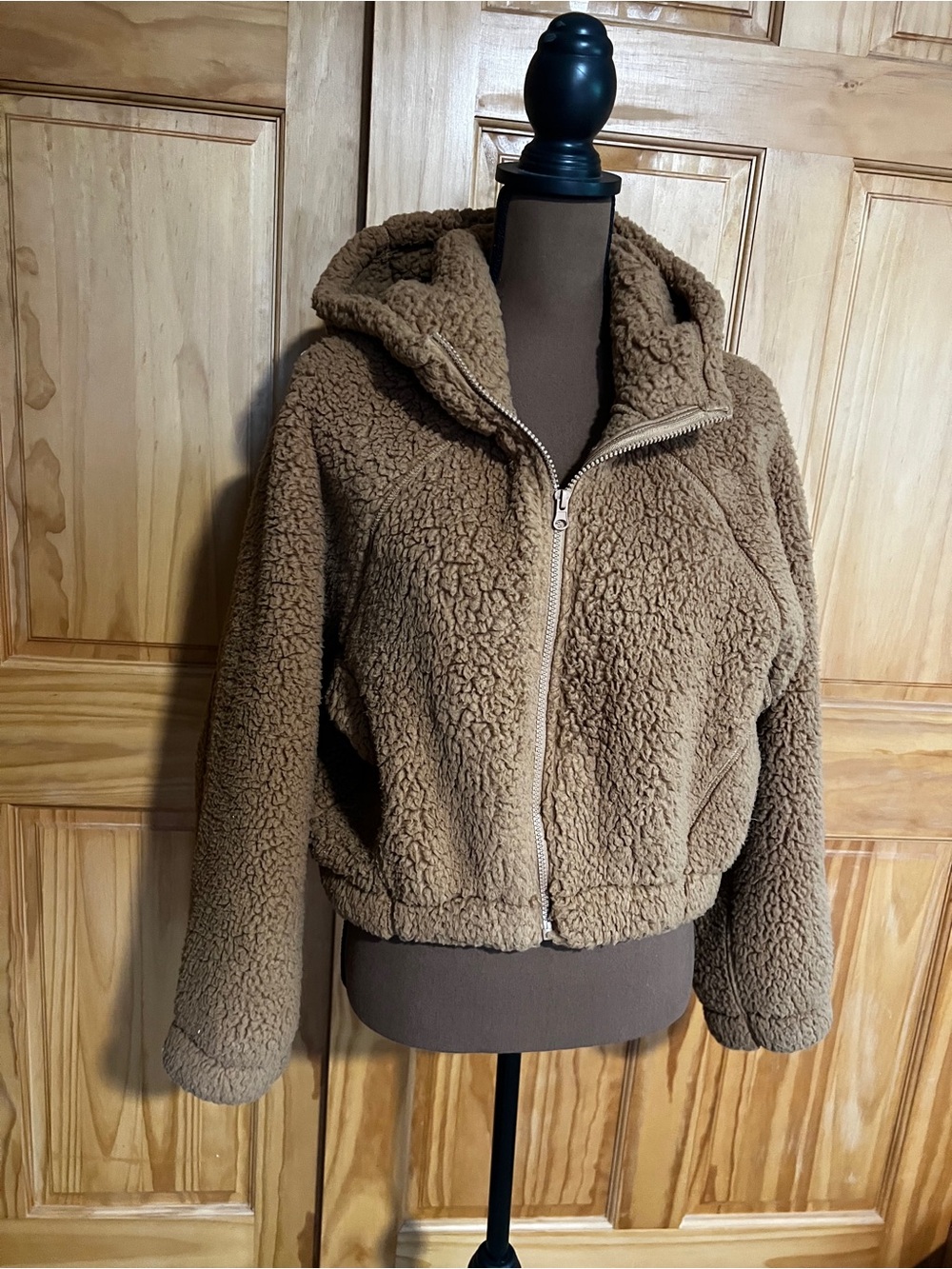 wild fable Plush Teddy Zip-Up Jacket in Camel Brown